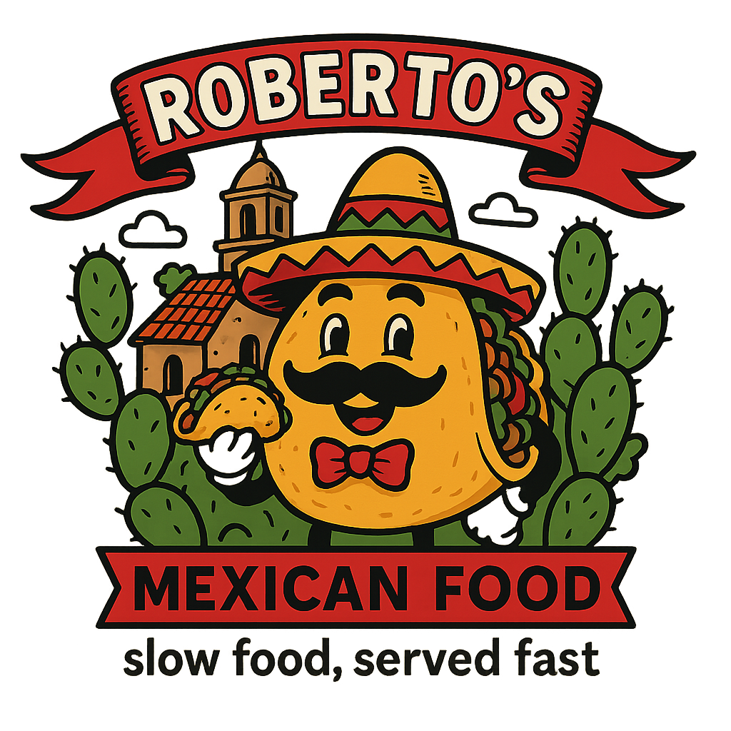 Roberto's Restaurant Logo featuring a Mexican themed Tacoman